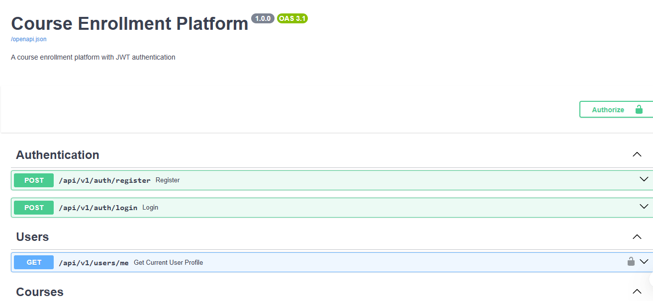 Course Enrollment API docs